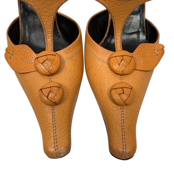 Prada Vintage Y2K 2000s Mary Jane Strap Flower Appliqué Kitten Heel Mules - Picture 4 of 10